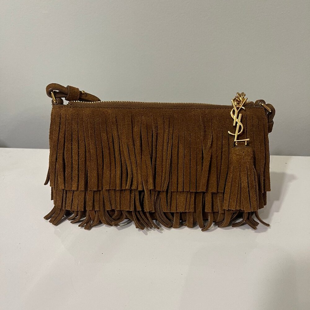 Saint Laurent Brown Suede Mini Fringe Crossbody